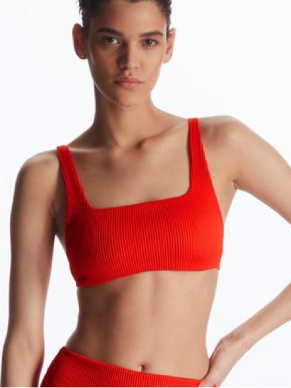 COS Red Ribbed Square-Neck Bikini Top - Picture 2 of 4